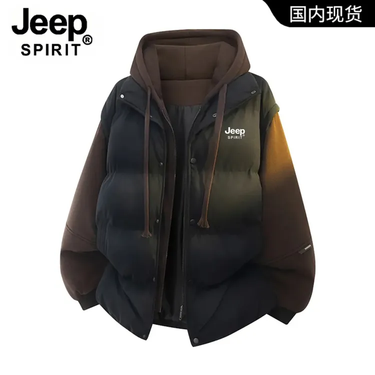JEEPSPIRIT吉普假两件棉服男士美式休闲连帽潮流棉衣外套男秋冬款