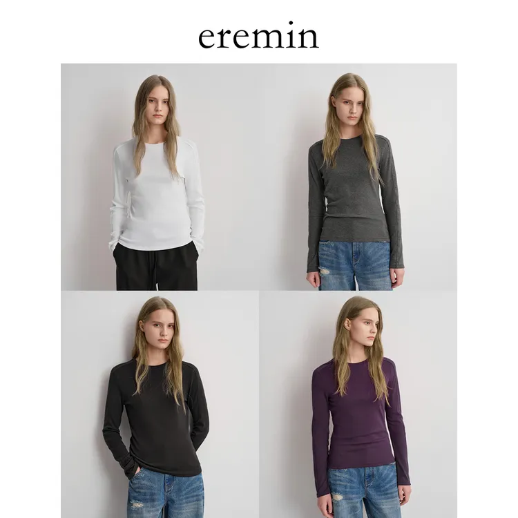 DE Mincollection云朵T/显瘦百搭弹力莫代尔混纺修身圆领T恤55939