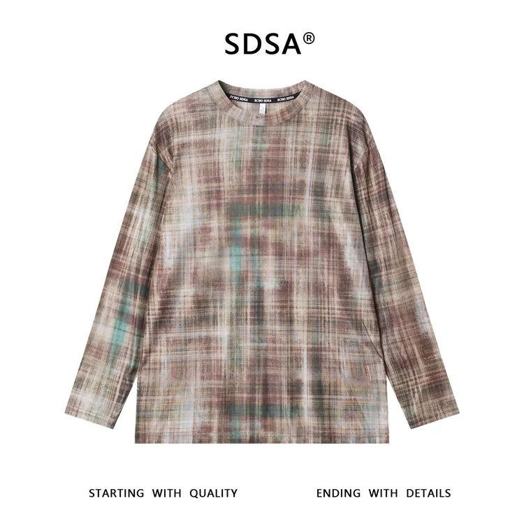 夏季高级感新款美式复古扎染圆领长袖T恤百搭时尚情侣简约上衣