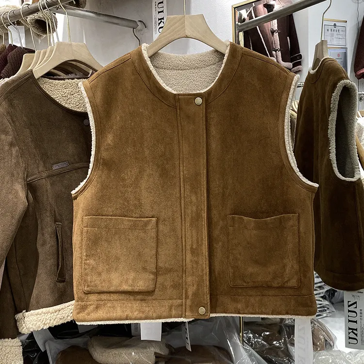 2025秋冬新款韩版圆领无袖休闲宽松时尚马甲显瘦设计感双面穿外套