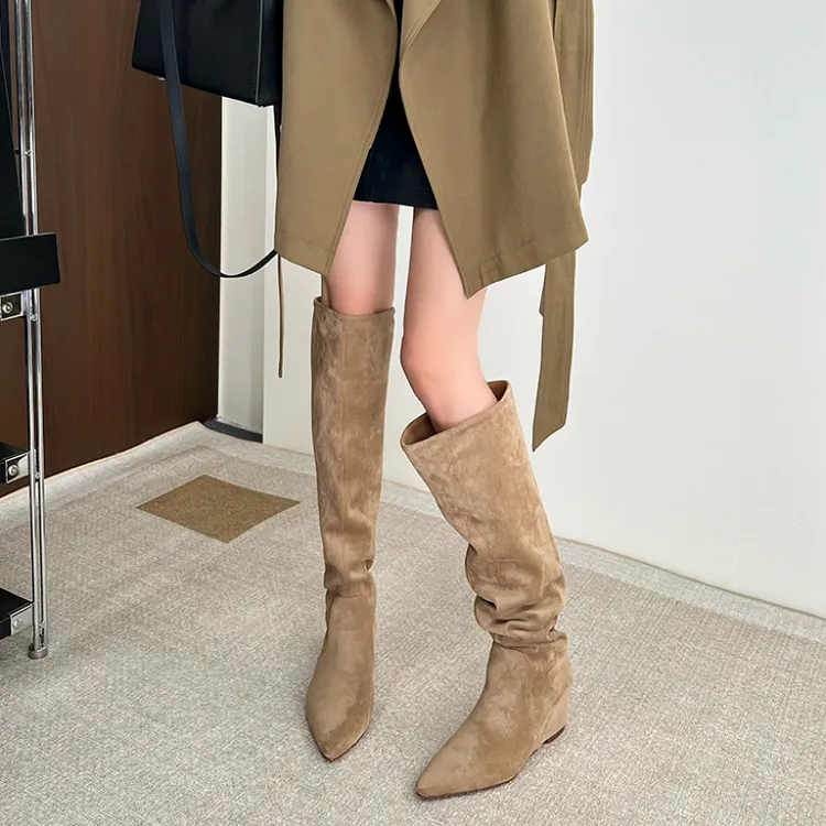 6.5cm内增高长筒靴女2025秋冬新款显瘦欧美小个子过膝高筒堆堆靴