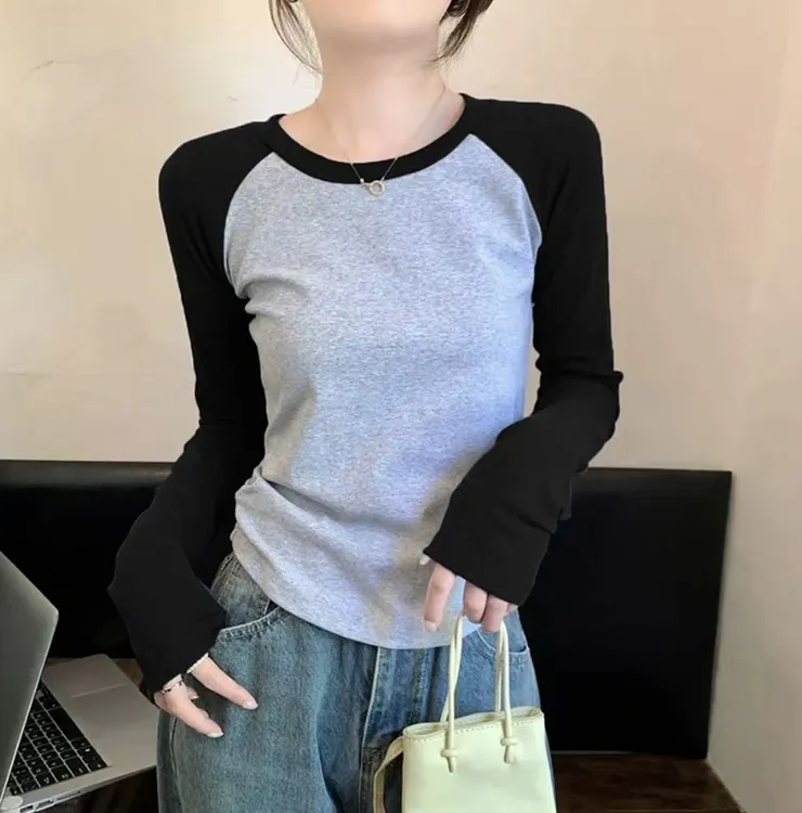 修身女T恤女圆领秋冬打底衫长袖极简风