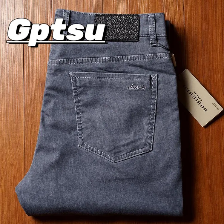GPTSu冰丝进口牛仔裤男简约赤夏季薄款水洗雅致灰修身小直筒弹力
