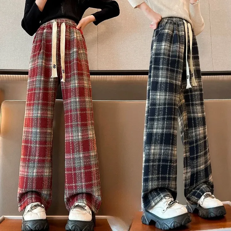 女童秋冬加绒加厚阔腿裤2025新款秋冬外穿洋气直筒裤中大童长裤子