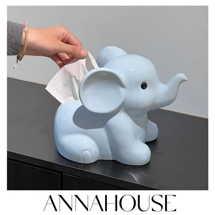 ANNAHOUSE可爱大象纸巾盒客厅餐巾纸抽纸盒客厅轻奢装饰摆件YF