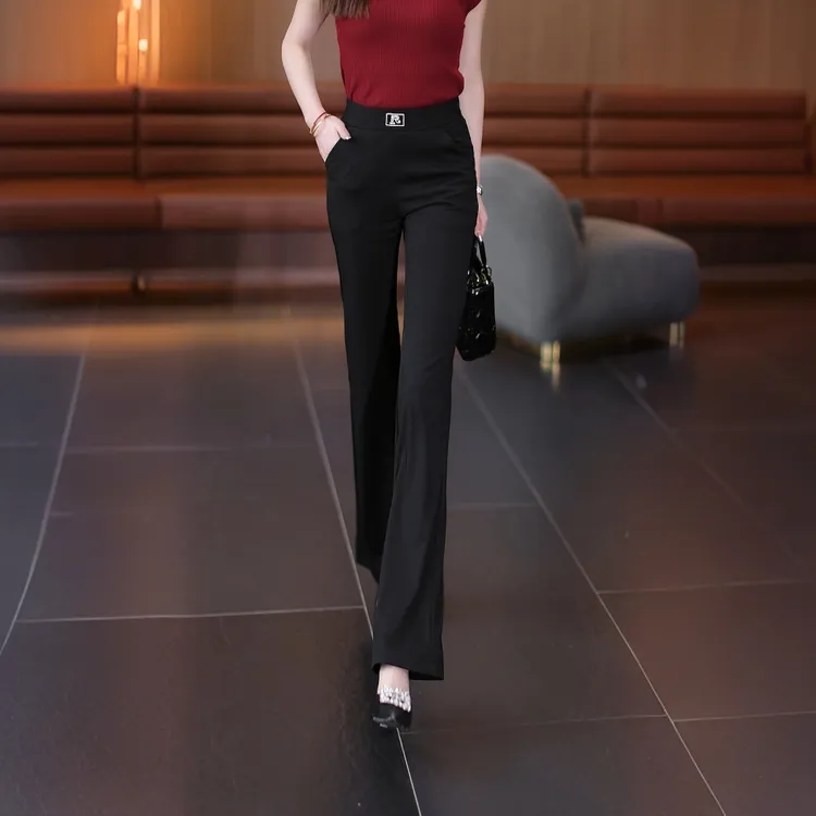 微喇裤女2025夏季新款高腰修身显瘦中年妈妈松紧腰喇叭裤子休闲裤