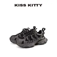 老爹鞋25年秋季新款拼接网面女休闲鞋舒适透气户外鞋