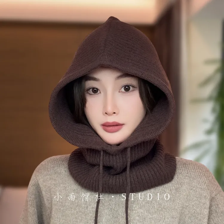 小雨帽社羊毛针织包头毛线法帽子女秋冬款巴拉克拉法帽围巾一帽子