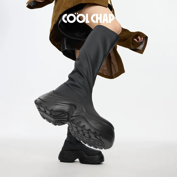 Coolchap秋冬新款瘦瘦靴6.5cm厚底增高软底弹力短靴+长靴CDF3104