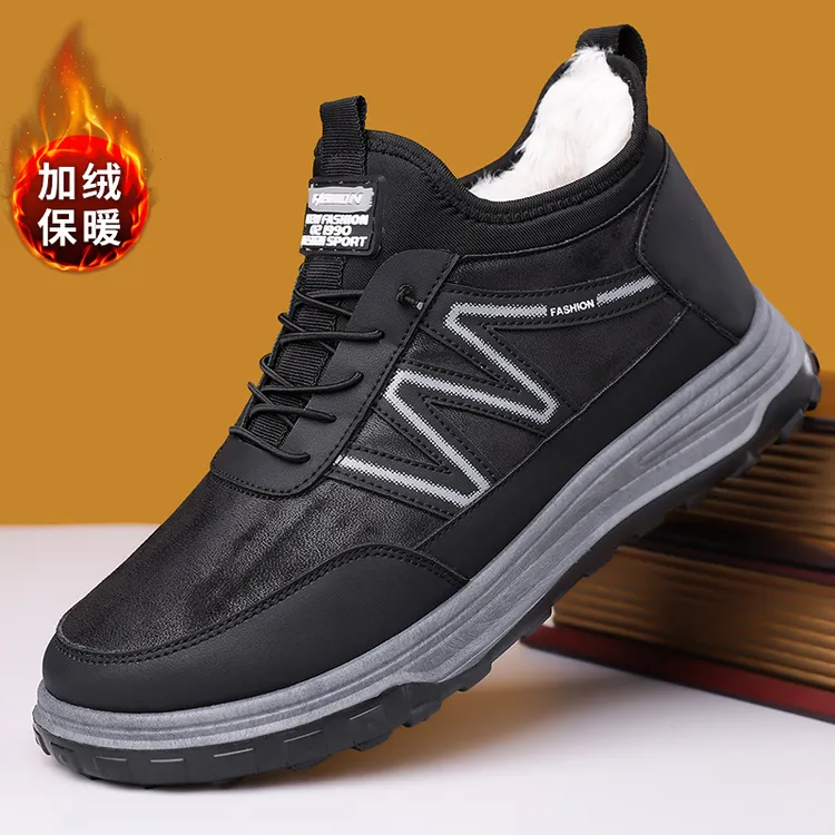 老北京棉鞋男防水防滑一脚蹬冬季加绒加厚保暖布鞋高帮老人雪地靴