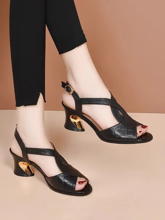 鱼嘴高跟鞋适合上班通勤凉鞋百搭时装凉鞋软底女中跟女士