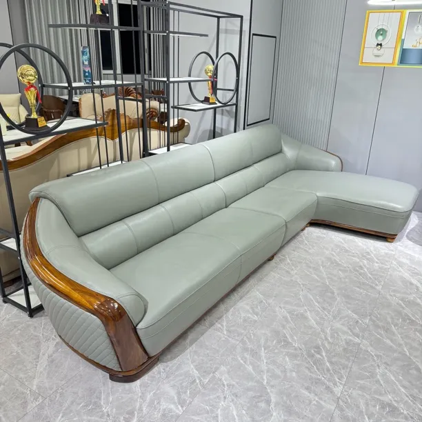 小户型转角家用三人位乌金木真皮沙发头层牛皮久伴沙发客厅轻奢