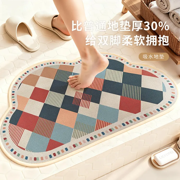 仿亚麻编织浴室吸水速干地垫简约浴室门口防滑脚垫家用加厚耐磨
