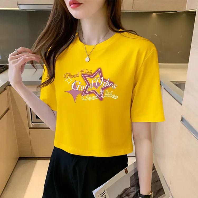 夏季新款纯棉短袖小个子高腰短款韩版宽松2025短款t恤女款圆领