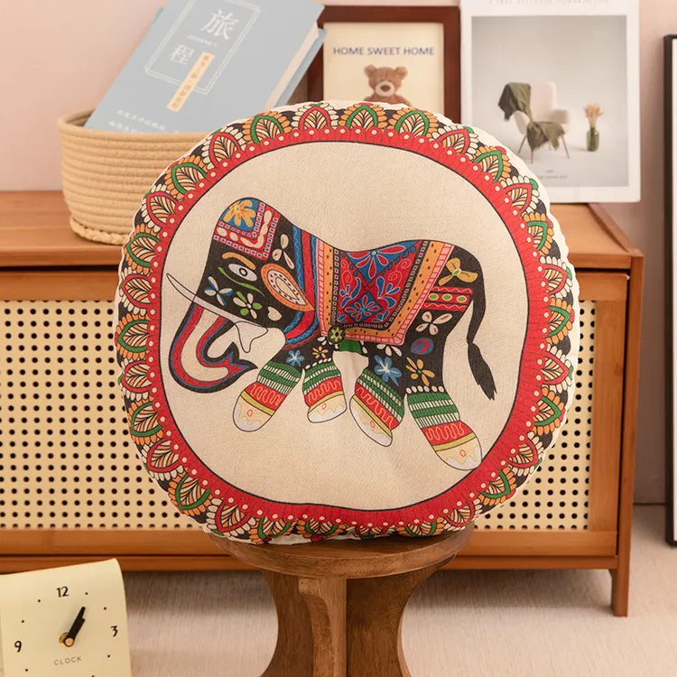 手工国风棉麻圆形椅子坐垫加厚垫子屁垫椅垫家用榻榻米地软垫