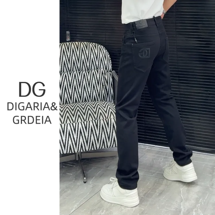 DG迪嘎雅男士牛仔裤047男士黑色高端微修身直筒弹力牛仔裤【加绒】