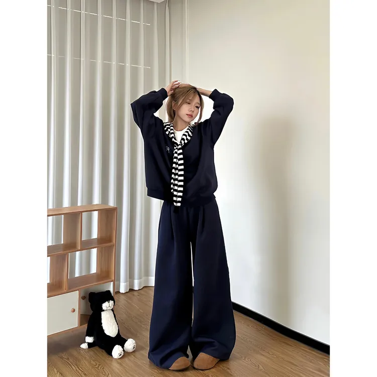 韩版甜美慵懒假两件睡衣女秋季款披肩长裤三件套家居服时尚套装