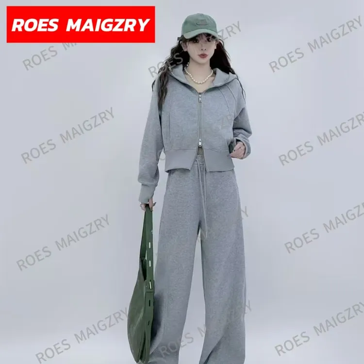 ROES MAIGZRY2025秋连帽拉链开衫套装宽松百搭两件套秋季套装