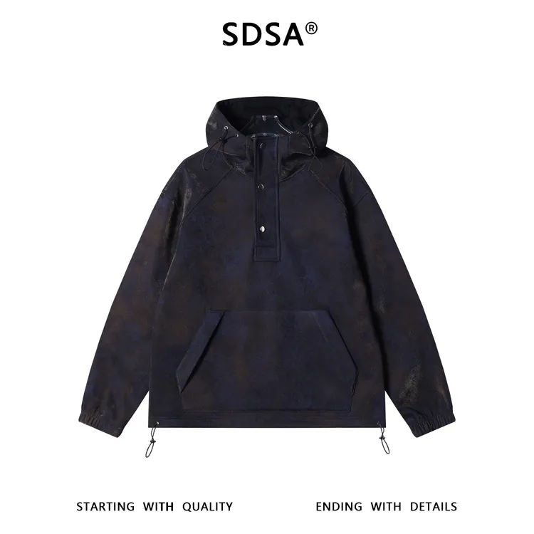 SDSA男士秋冬新款痞帅男装潮牌扎染立领连帽卫衣下摆松紧百搭上衣
