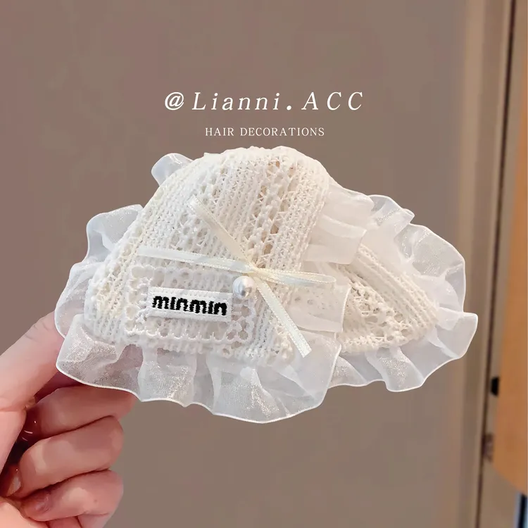 甜美温柔针织镂空蕾丝花边三角抓夹后脑勺盘发发夹女高级感鲨鱼夹