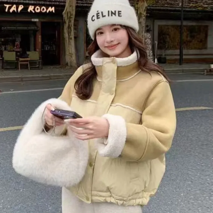 （原版）欧货新款洋气拼接可立领棉服外套女秋冬季新款时尚百搭保暖