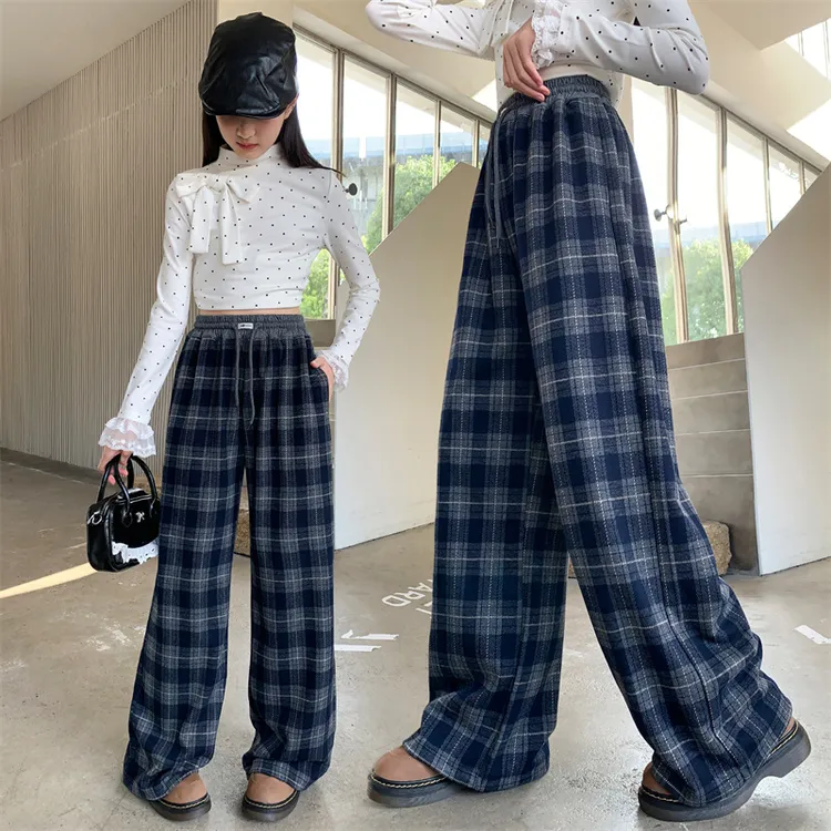 女童裤子春秋2025新款儿童洋气时尚休闲格子裤大童女孩秋季直筒裤