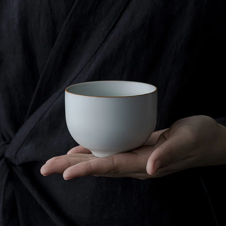 汝窑禅定杯200ml复古茶盏茶具主人杯家用功夫茶杯手工陶瓷品茗杯