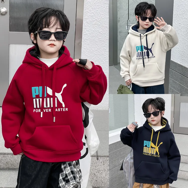 爆款潮流童装帽衫加绒加厚秋冬中大童卫衣长袖宽松双帽年服高品质