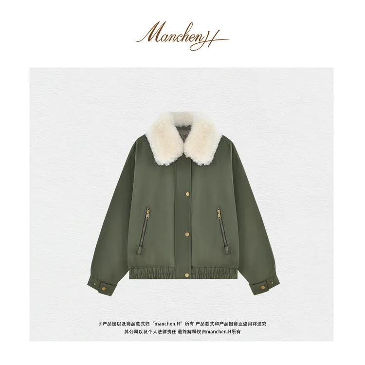 曼辰manchenh"雪道飞驰"BC科技面料拼手工钉珠毛领鹅绒服