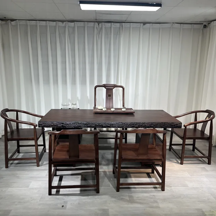 胡桃木实木整板办公室茶桌椅组合自然边干泡功夫泡茶台