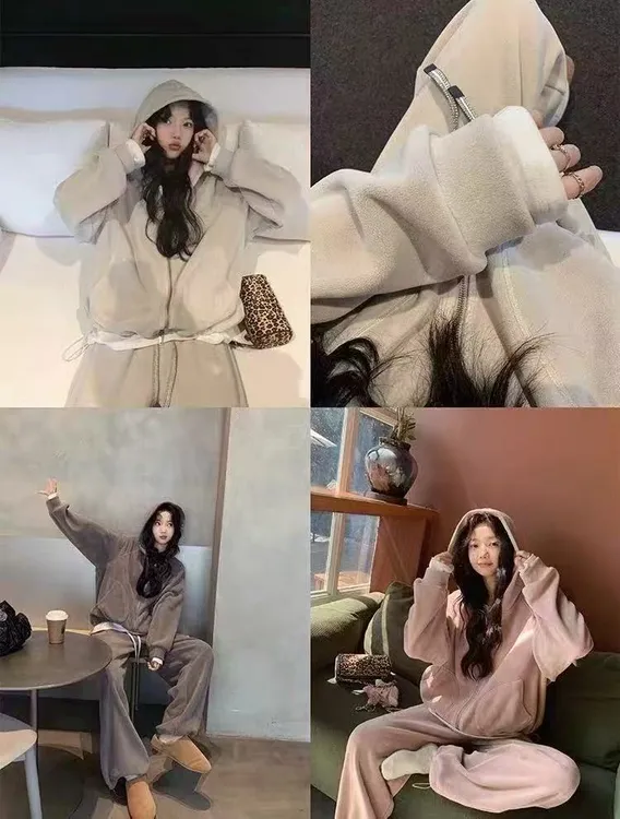 慵懒风上衣休闲风阔腿裤时尚套装加厚百搭裤子宽松束脚休闲两件套