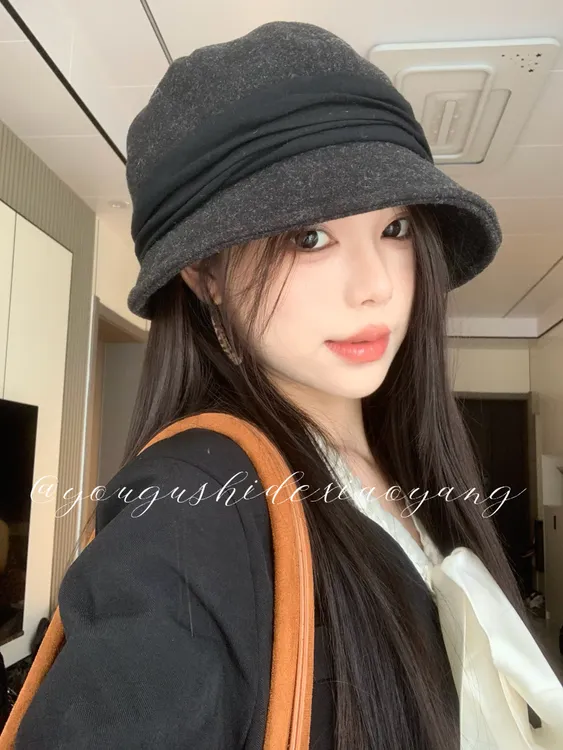 高版本赫本风渔夫帽女秋冬毛呢盆帽女法式复古显脸小高级感气质女
