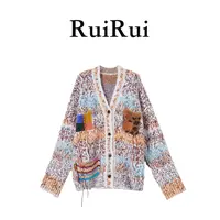 RUIRUI瑞秋季新款慵懒风宽松V领毛衣外套女SY1267R