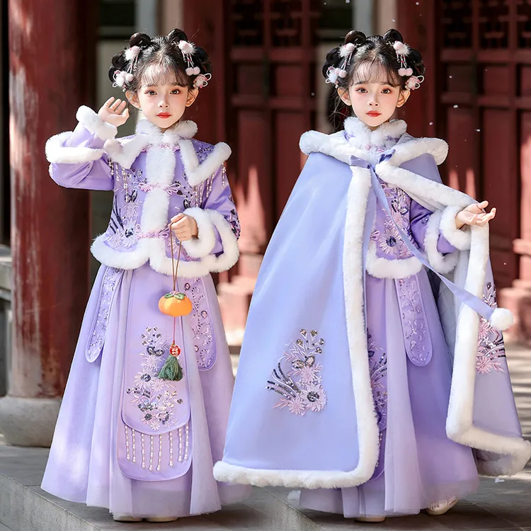 汉服女童拜年服2025新款新中式冬装过年服儿童加绒加厚喜庆新年装
