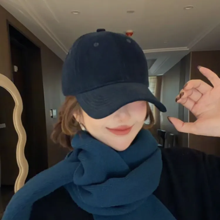 秋冬新款灯芯绒棒球帽女加厚可调节情侣休闲百搭时尚纯色鸭舌帽