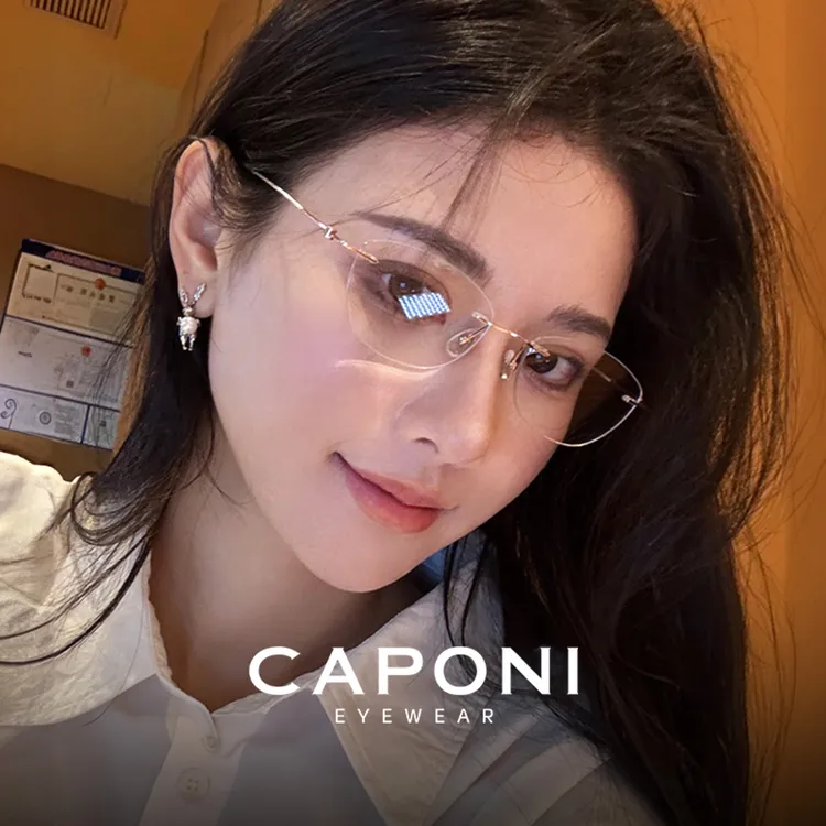 【免费配度数】CAPONI超轻钛无框眼镜女近视可配度数蝶形无边框眼镜