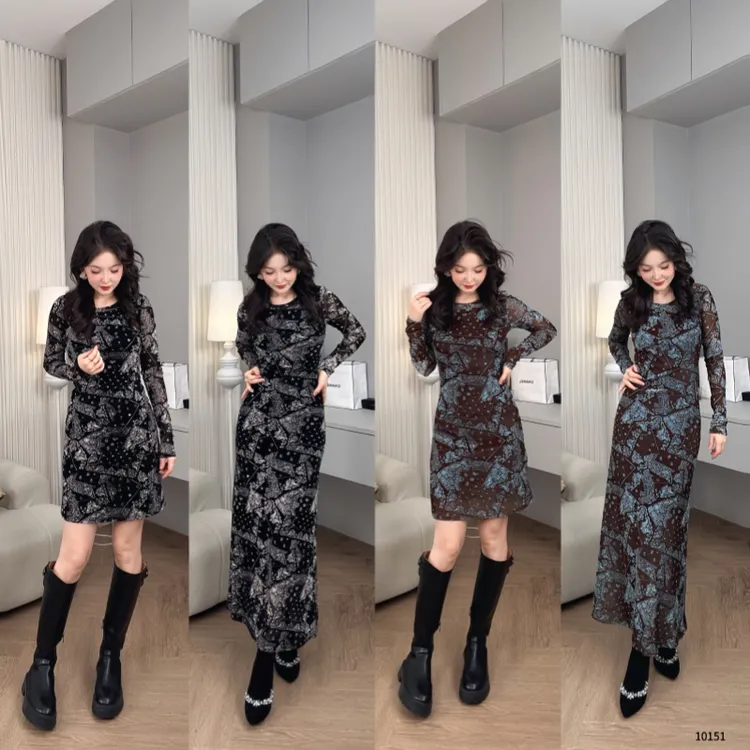 Saeda品牌女装复古腰果花秋冬加绒显瘦打底连衣裙YF10151