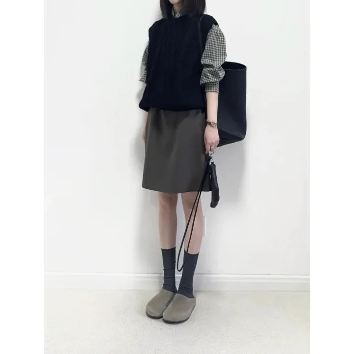 2025早春季女士新款百搭宽松休闲背心格子显瘦衬衫时尚短款半身裙