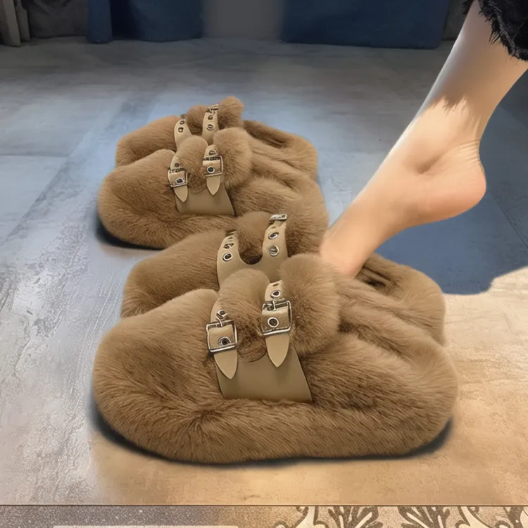 【兔毛绒】厚底毛毛拖鞋女2025新款秋冬加绒保暖舒适软底孕妇棉拖