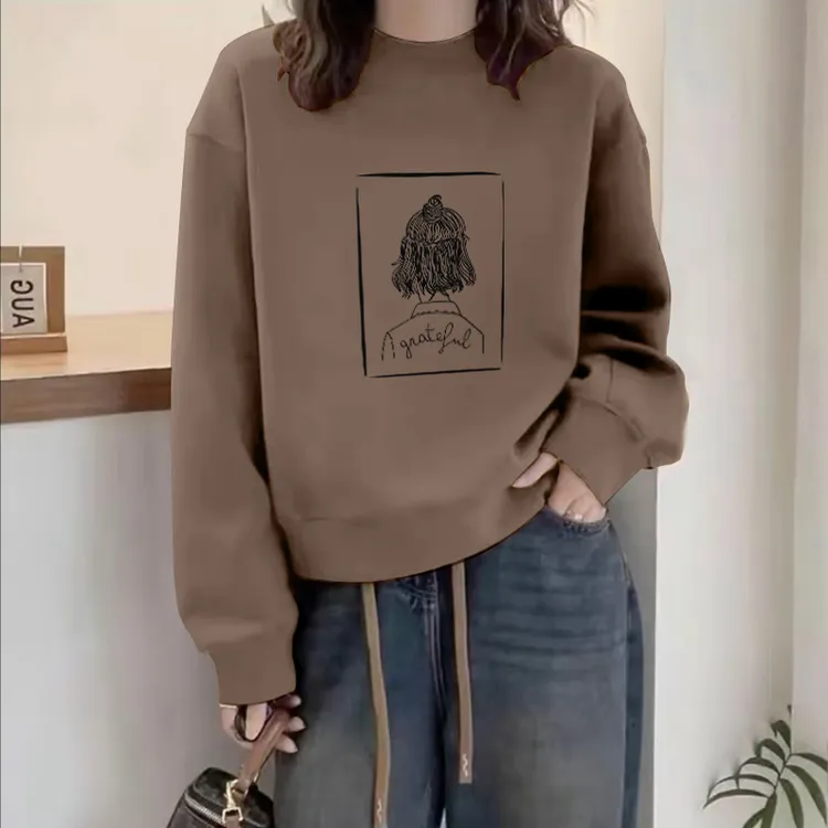 多巴胺圆领套头打底衫加绒加厚卫衣女2025春秋季新款宽松韩版外套