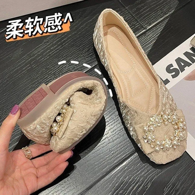 网红小香风浅口平底单鞋软底防滑百搭配裙子温柔风豆豆鞋时尚