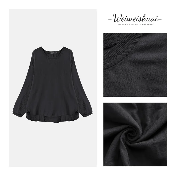 【广州微姐】秋季韩版时尚百搭圆领纯色套头长袖T恤3432