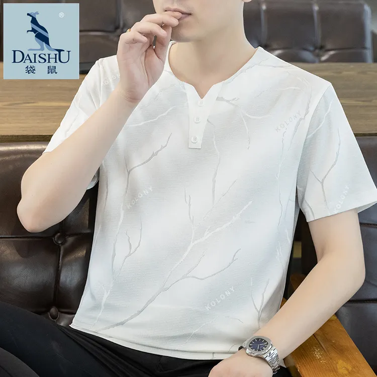Dai Shu/袋鼠夏季短袖t恤男士冰丝打底衫帅气百搭半袖V领体恤上衣