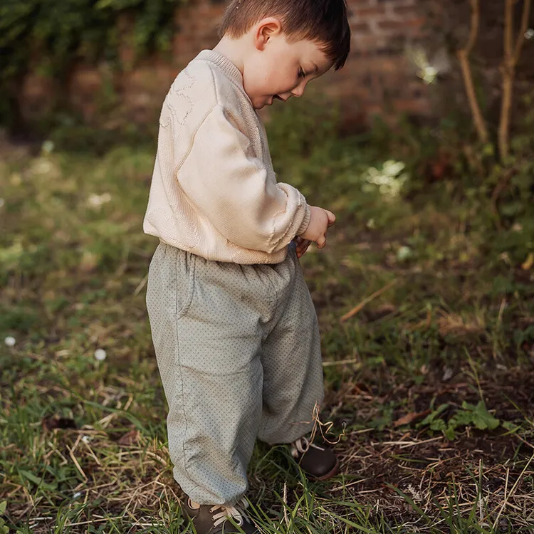 LELEJOVE儿童秋冬长裤25秋宝宝加绒保暖波点印花长裤5AW52358