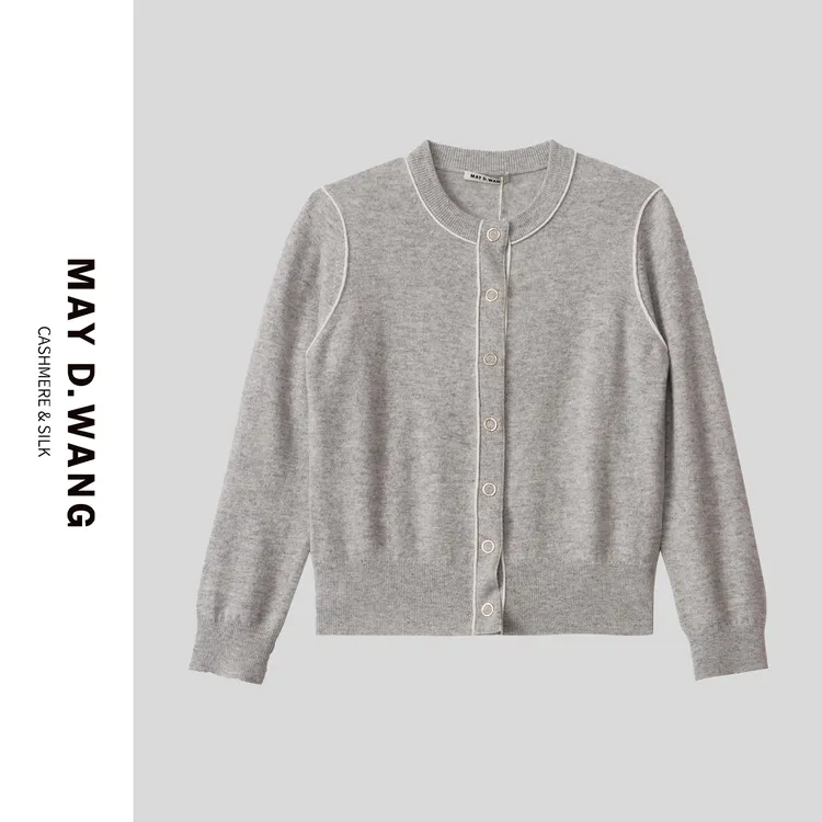 MAY D.WANG2024秋冬中国红高奢简约内丝带羊绒开衫外套 A1F1151