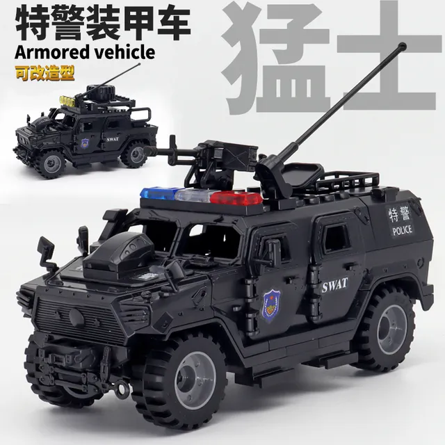 积木特种兵特警装甲车越野军事小人仔悍马警察汽车男孩拼装玩具6+
