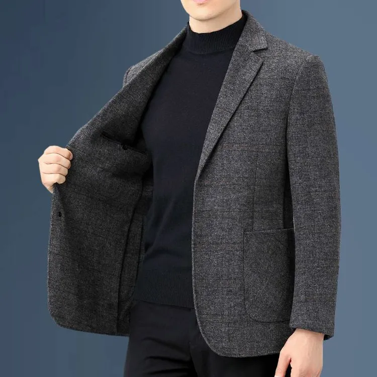 皮尔卡丹双面洋絨加厚男西服正品秋冬季男士纯洋毛呢西装外套便西