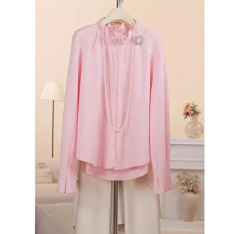 法式轻奢提花长袖衬衫女2025秋冬新款时尚气质减龄宽松高级感上衣