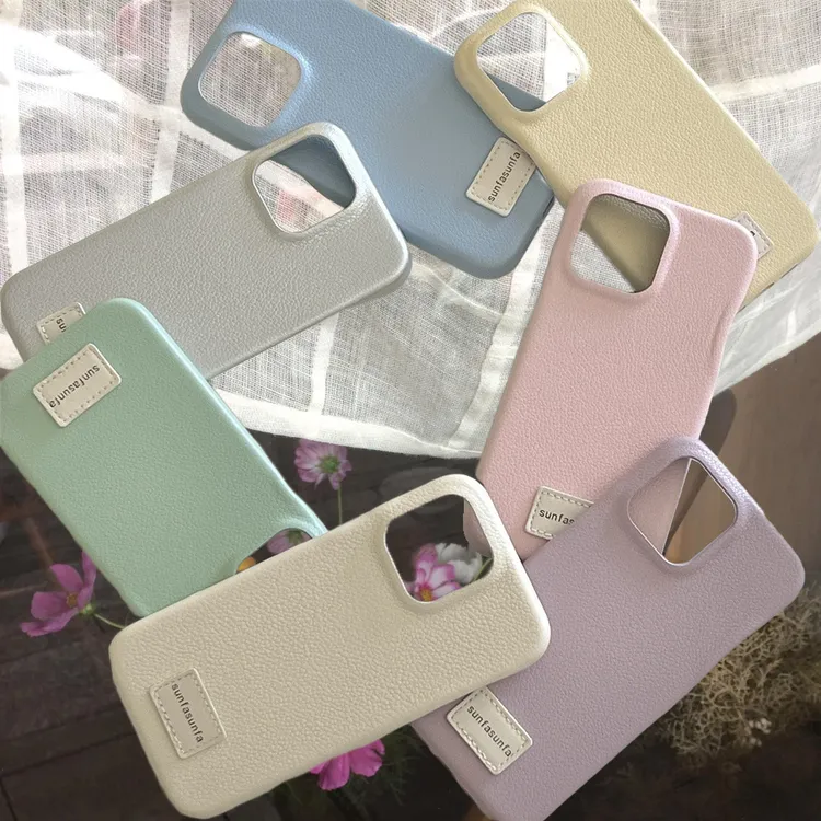 7色糖果色简约纯色手机壳适用苹果16/15/14小众皮纹壳iPhone13/12