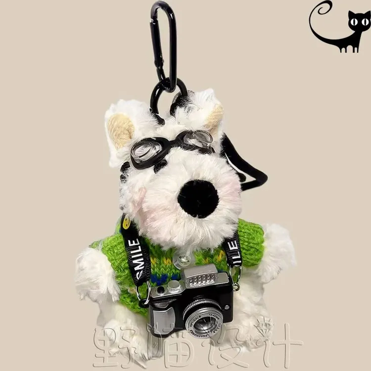原创可爱相机高地毛绒挂件包包挂饰卡通小狗公仔钥匙扣创意礼物
